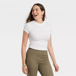 Women's Slim Fit Short Sleeve Ribbed T-Shirt