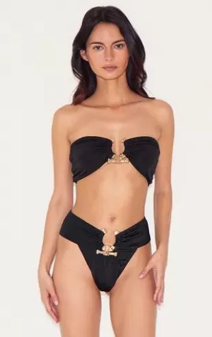 Usa Black Hammered Trim Bandeau Bikini Top