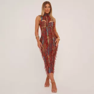 High Neck Cut Out Bust Maxi Dress