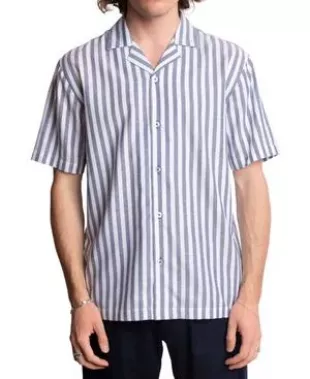 Short Sleeve Striped Button-Front Camp Shirt