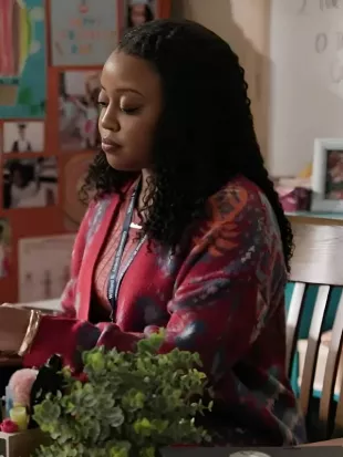 Abbott Elementary S5 Quinta Brunson Paisley Knit Cardigan