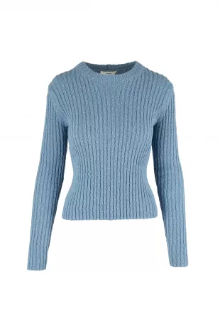 Dark Topaz Cotton & Linen Ribbed Crewneck Sweater