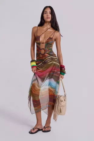 Kaia Midi Dress with Wooden Trims