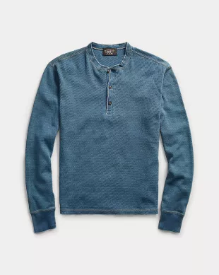 Indigo Jacquard Knit Henley Shirt