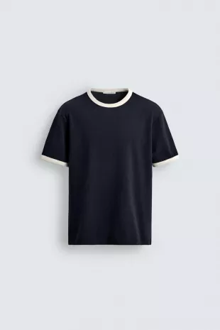 Basic Contrast Rib T Shirt