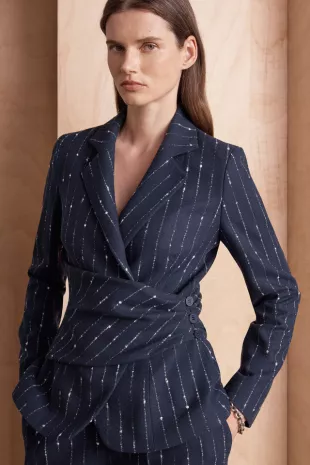 Collingham Wool Pinstripe Jacket in Navy