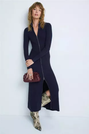 Janne Ribbed Two-Way Zip Sweater Dress
