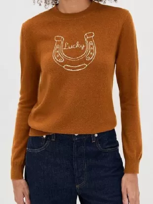 Maddie Kendall 9-1-1 Brown Lucky Print Sweater