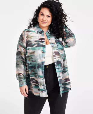 Trendy Organza Button-front Shirt