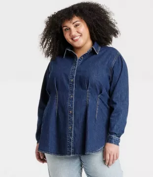Long Sleeve Denim Bwagutton Down Shirt