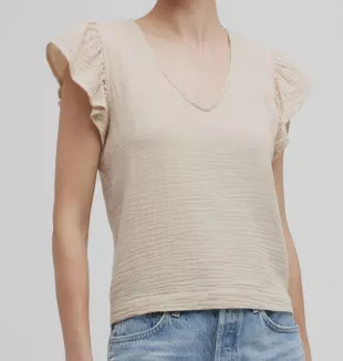 Beige Lela Flutter-Sleeve Gauze Top