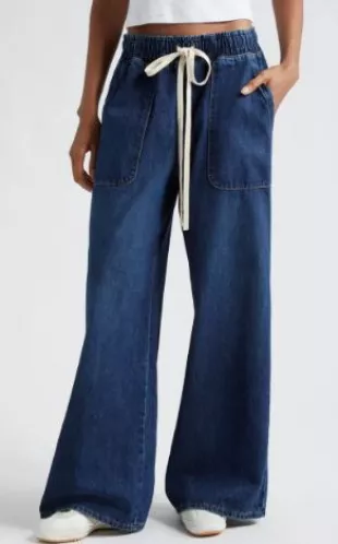 Drawstring Denim Wide Leg Pants