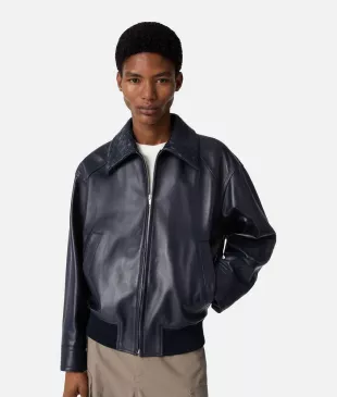 Leather Blouson in Navy