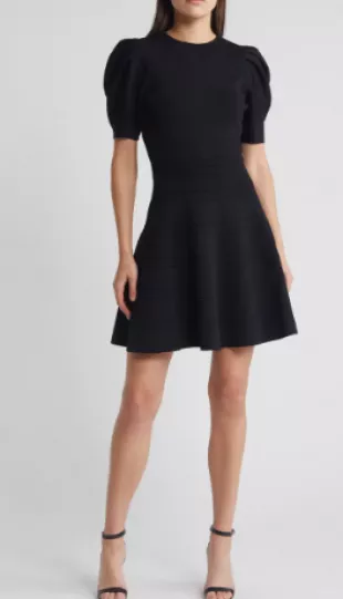 Velvey Puff Sleeve Knit Dress