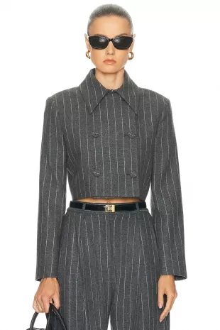 Cropped Double Breasted Pinstripe Jacket