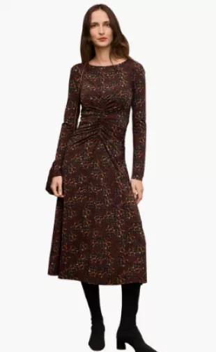 Johnna Printed Jersey Ruched Dress