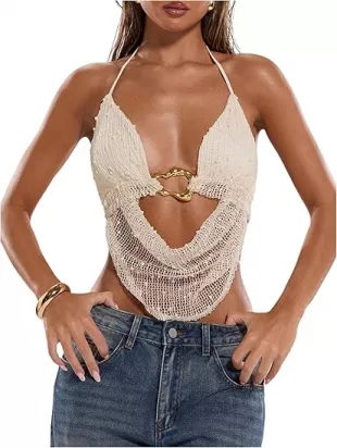 Women's Y2k Crochet Halter Top