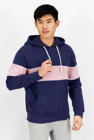 Men Hooded Two Tone Long Sleeve Sweatshirt, Navy
