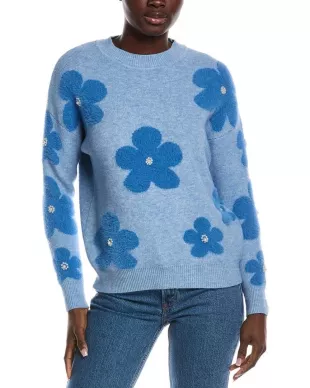 Women's Blue Eyelash Intarsia Sweater