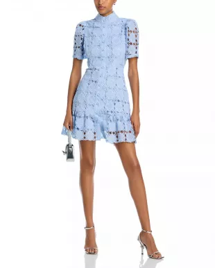 Floral Lace Mock Neck Mini Dress