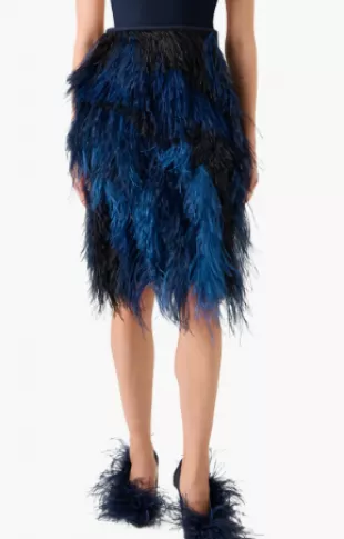 Feather Front Wool Blend Pencil Skirt