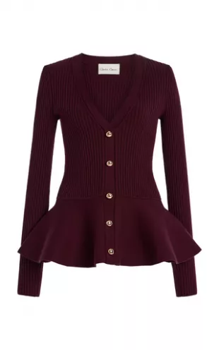 Viva Ribbed-Knit Peplum Cardigan