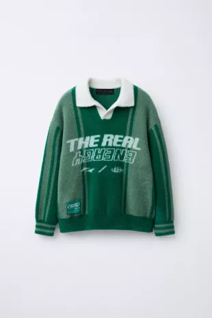 Faux Fur Knit Polo Sweater With Next