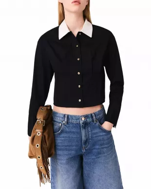 Cropped Poplin Shirt in Navy