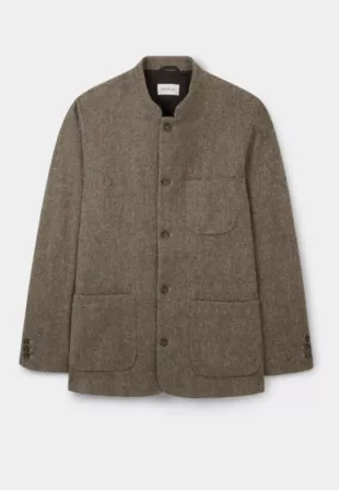 Peat Twill Donegal Tweed Nehru Jacket