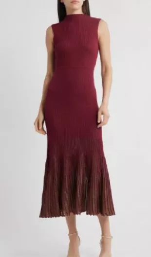Ribbed Sweater Dress in Oxblood