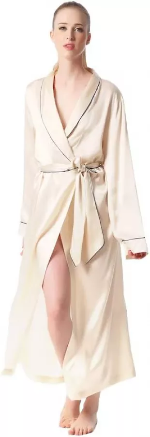 Luxury Pure Silk Dressing Gown Robe Kimono Nude