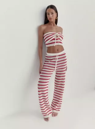 Red And White Striped Knitted Trouser