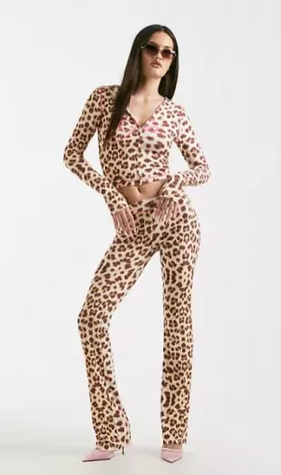 Blare Logo Back Print contrast Stitch Track Pant co-ord in leopard