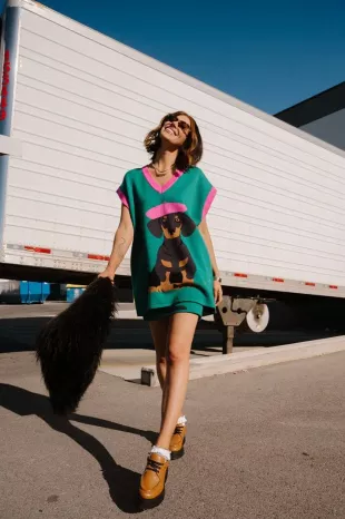 Oversized Sweater Vest in Walter the Wiener Dog