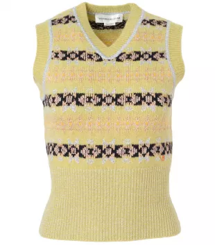 V Neck Tank Lime Fair Isle