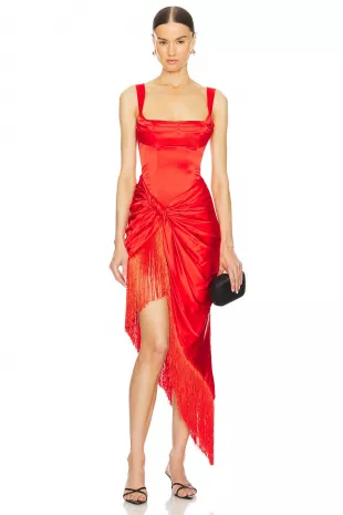 Anisa Asymmetrical Fringe Midi Dress