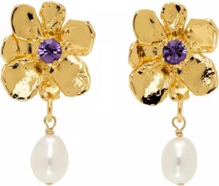 Gold Flower Pearl Drop Earrings