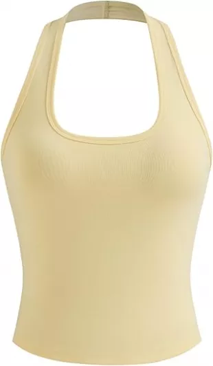 Tank Top Halter Neck Cotton Blend Knit Fabric Sleeveless