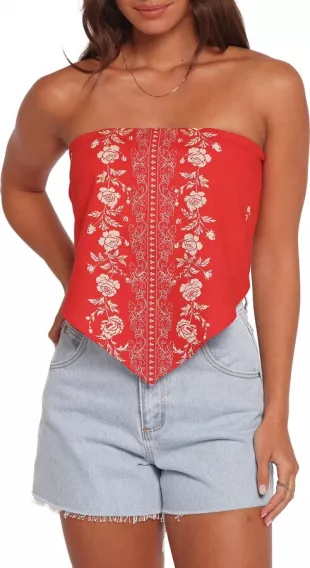 Red Bandana Strapless Top
