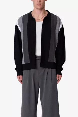 Striped Collared Cardigan Sweater