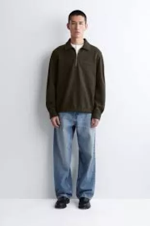Boiled-Wool Zip-upPolo Sweater