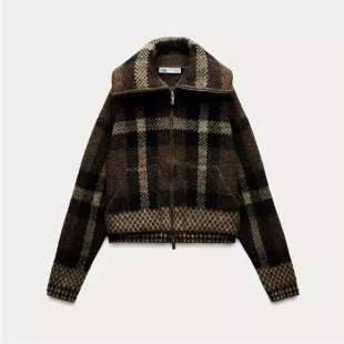 Plaid Knit Bomber Jacket
