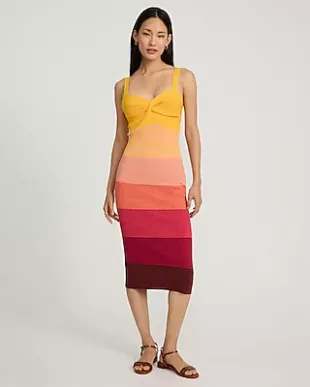Ombre Color Block Sweetheart Twist Front Midi Sweater Dress