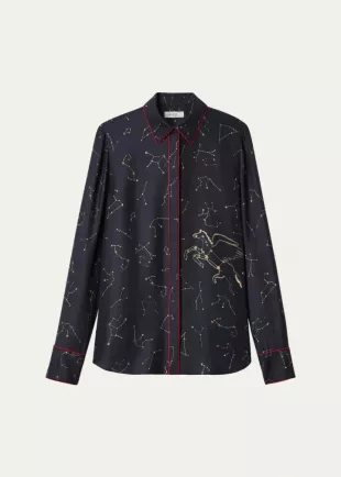 Scottie Constellation-Print Silk Twill Blouse