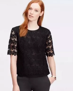 Floral Cut Lace Short Sleeves Top