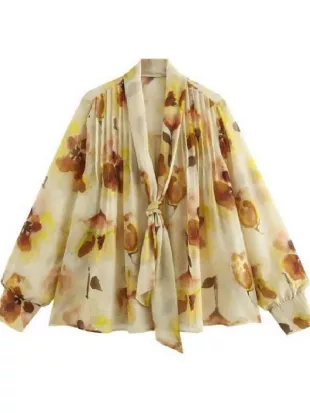 The Young & the Restless Sharon Newman Floral Tie Neck Blouse