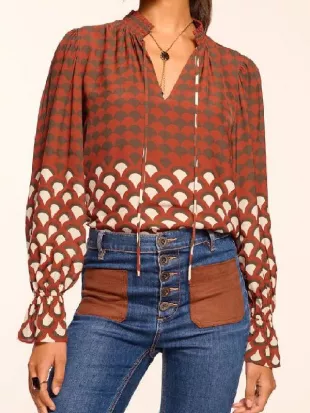 The Kelly Clarkson Show Kelly Clarkson Printed Tie Neck Blouse