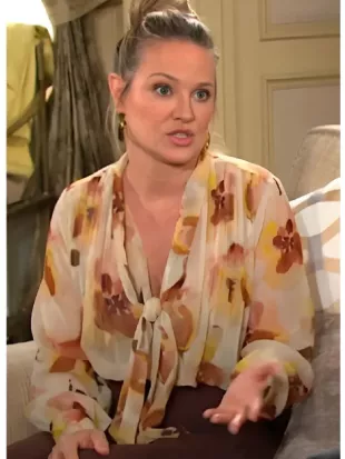 The Young and the Restless 2026 Sharon Newman Floral Tie Neck Blouse