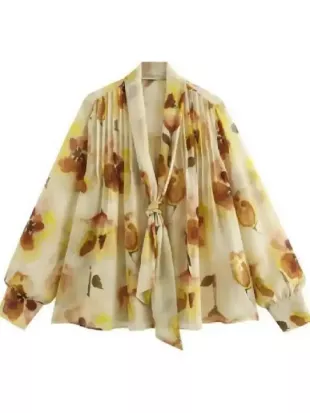 The Young And The Restless Sharon Newman Floral Tie Neck Blouse