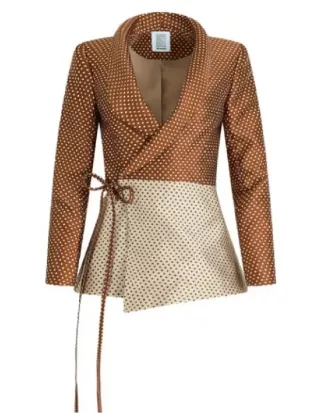 Tamron Hall Brown Polka Dot Wrap Blazer